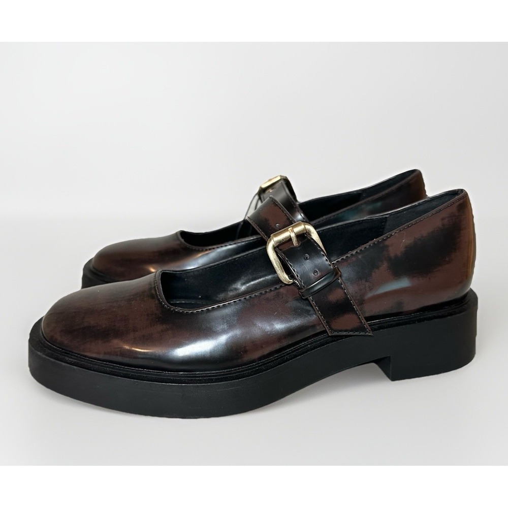 ZARA *RARE* Women's Brushed Effect Black Brown Mary Janes Shoes US 6 EU 36 *NEW*